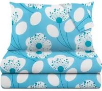 Completo letto matrimoniale azzurro fiori bianchi