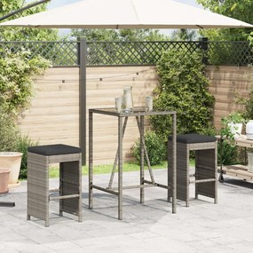 Sgabelli da bar con cuscini 2 pz grigi in polyrattan