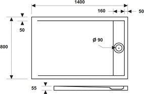 Piatto doccia 80x140 acrilico con canalina in acciaio - KAMALU