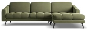 Divano angolare verde (con penisola a destra) con rivestimento in velluto Nalu – Makamii
