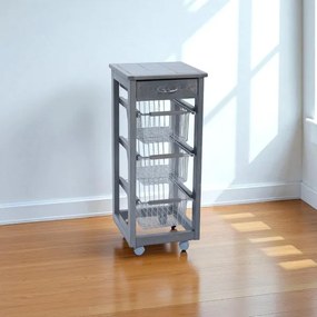 Carrello cucina SLIM in legno di faggio 3 cesti e 1 cassetto GRIGIO