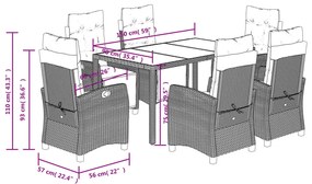 Set da Pranzo da Giardino 7 pz Nero con Cuscini in Polyrattan