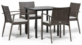 Set pranzo da giardino 5pz con cuscini in polyrattan e acciaio