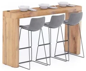Tavolo Alto Evolution 180x40, Rovere Rustico con Due Gambe e Caricatore Wireless