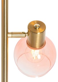 Lampada da terra Art Déco oro con vetro rosa 3 luci - Vidro