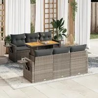 Set Divani da Giardino 7 pz con Cuscini Grigio in Polyrattan 3327112