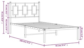 Giroletto con Testiera Metallo Bianco 90x190 cm