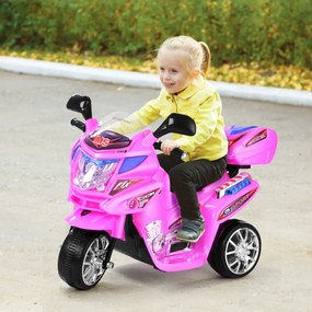 Costway Moto elettrica giocattolo a batteria 6 V con musica e fari, Moto cavalcabile a 3 ruote per bambini Rosa