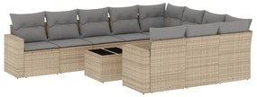 Set divani da giardino 11 pz con cuscini beige in polyrattan