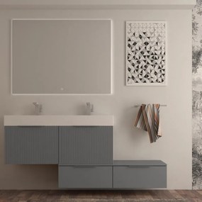 Mobile da bagno sospeso sotto lavabo Modula di BADEN HAUS L 120 x H 43 x P 44 cm grigio nuvola cannettato opaco, 2 cassetti