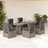 Set da Pranzo da Giardino 7 pz Cuscini Polyrattan Grigio Chiaro 3262940