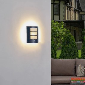 Lindby applique da esterno Vimal, sensore, E27, 26 cm, alluminio Vimal Lindby, dimmerabile, Nero, Alluminio, Moderno