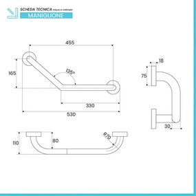 Maniglione di sicurezza in acciaio a 45 gradi da 30x30 cm bianco
