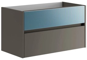 Mobile da bagno sotto lavabo Niwa grigio carbone frontale in vetro verde blu pacifico laccato opaco L 89.5 x H 50 x P 45.5 cm 2 cassetti, lavabo non incluso