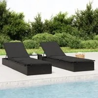 Lettini Prendisole 2pz con Tavolino Nero in Polyrattancod mxl 106077