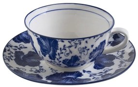 Tazza con Piatto in Ceramica Decorata con Gigli Blu "Blue Spring "