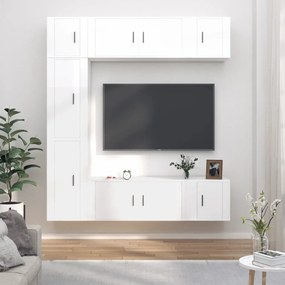 Set Di Mobili Porta Tv 7 Pz Bianco Lucido İn Legno Multistrato /