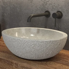 Kamalu - Lavabo bango in marmo bocciardato colore crema 45cm Litos-LBC40
