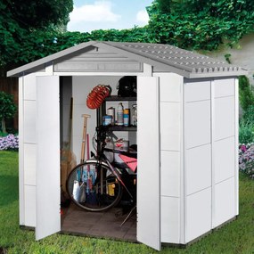 Casetta da giardino GAROFALO Urban in pvc grigio con porta doppio battente, superficie interna 3.13 m² e spessore parete 20 mm