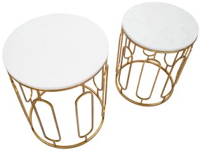 Set di Tavolini Tory in Marmo - Coppia Elegante Ø 46x55 e Ø 39x48