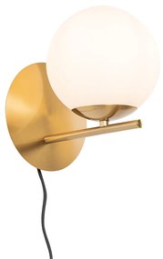 Applique da parete Art Déco oro e vetro opalino - Flore