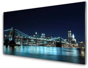 Quadro acrilico Notte di architettura della città del ponte 100x50 cm