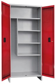 Armadio per scope Pratiko O in acciaio, grigio e rosso L 60 x H 179.5 x P 40 cm, 2 ante, da interno