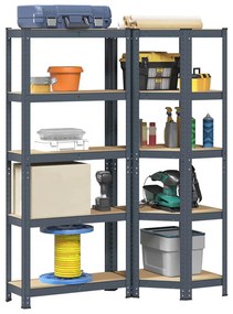 Scaffali 5 Ripiani 2 Pz Antracite Acciaio E Legno Multistrato /