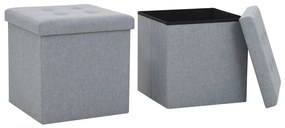 Pouf Pieghevoli Con Contenitore 2pz Grigio Chiaro İn Simil Lino /