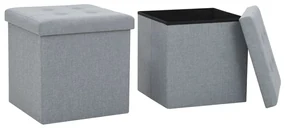 Pouf Pieghevoli Con Contenitore 2pz Grigio Chiaro İn Simil Lino /
