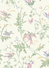 Cole & Son Carta da parati Hummingbirds - Blush Sage/  Mulberry on Cream