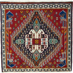 Shiraz Tappeto 60x70 Rosso (Iran) Annodato A Mano