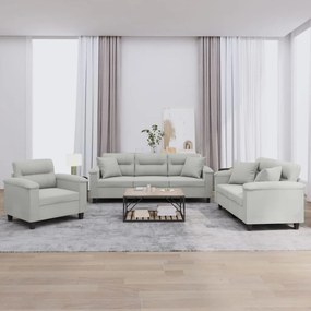 Set Divani 3 Pz Con Cuscini Grigio Chiaro İn Tessuto Microfibra /