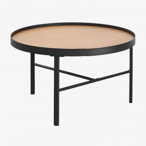 Tavolino Rotondo in Legno e Acciaio (Ø60 cm) Gomera Marrone - Sklum