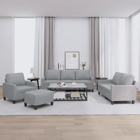 Set di divani 4 pz con cuscini grigio chiaro in tessuto