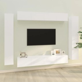 Set Mobili Porta Tv 8pz Bianco İn Legno Multistrato /
