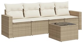 Set divano da giardino 5 pz con cuscini beige in polyrattan