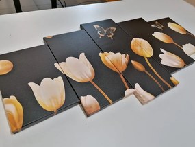 Quadri 5 pezzi – Tulipani con motivo dorato