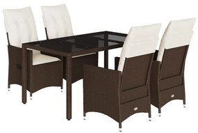 Set da pranzo da giardino 5pz con cuscini in polyrattan marrone