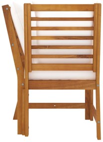 Set Divani da Giardino 3 pz con Cuscini Crema in Legno Acacia