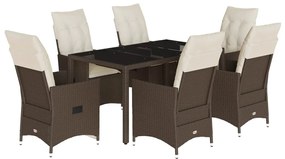 Set da pranzo da giardino 7pz con cuscini in polyrattan marrone