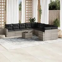 Set Divani da Giardino 11 pz con Cuscini in Polyrattan Grigio 3219512