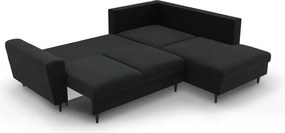 Divano angolare nero allungabile e con contenitore (con penisola a destra/a L) con rivestimento in velluto Kyoto – Cosmopolitan Design