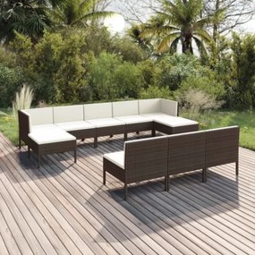 Set Divani da Giardino 10 pz con Cuscini in Polyrattan Marrone