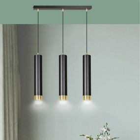 Lampadario 3 Luci Brunilde In Acciaio Nero E Tubolari In Nero E Oro