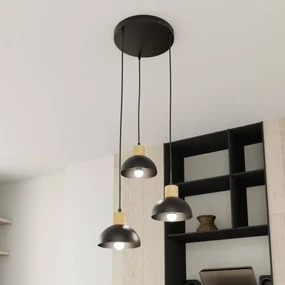 EMIBIG LIGHTING Lampada a sospensione Seco, Ø 30 cm, nero, metallo/legno, a 3 luci.