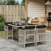 Set Pranzo da Giardino 5pz con Cuscini Grigio Chiaro Polyrattan 3210899