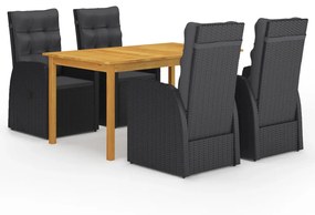 Set mobili da pranzo per giardino 5 pz nero