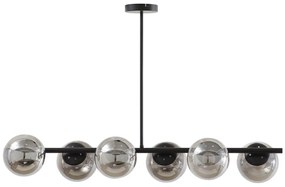 Lampadario in metallo - 6 globi in vetro fumé - L. 98 cm - Nero - YUKON