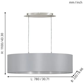 Eglo 31612 - Lampadario a sospensione con filo MASERLO 2xE27/60W/230V